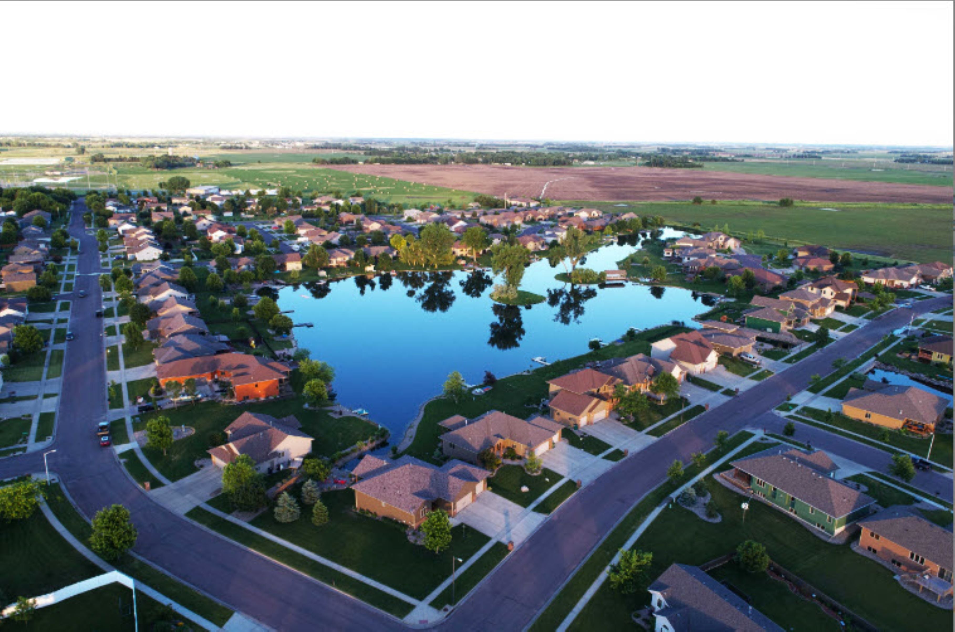 city view with a lake